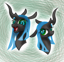 Size: 1000x974 | Tagged: safe, artist:martian, queen chrysalis, changeling, changeling queen, fangs, female, green eyes, horn, portrait, solo