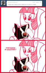 Size: 700x1100 | Tagged: safe, artist:madmax, derpibooru import, twilight sparkle, pony, unicorn, book, comic, female, madmax silly comic shop, mare, reading, sitting, sofa, solo, twilight (series)