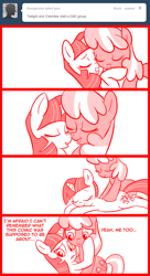 Size: 600x1100 | Tagged: safe, artist:madmax, derpibooru import, cheerilee, twilight sparkle, earth pony, pony, unicorn, cheerilight, comic, dungeons and dragons, female, hug, lesbian, madmax silly comic shop, mare, massage, monochrome, shipping