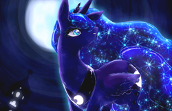 Size: 1676x1086 | Tagged: safe, artist:takuan_lte, princess luna, alicorn, pony, night, pixiv, solo, stars