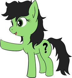 Size: 1319x1429 | Tagged: safe, alternate version, artist:poniidesu, oc, oc only, oc:anon filly, earth pony, /mlp/, cute, female, filly, messy mane, ocbetes, pointing, question mark, raised hoof, simple background, solo, transparent background