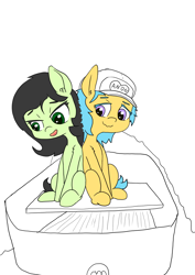 Size: 1000x1414 | Tagged: safe, artist:happy harvey, oc, oc only, oc:anon filly, oc:little league, boat, drawn on phone, female, filly, foal, implied lesbian, leaning, looking away, partial color