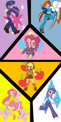 Size: 900x1798 | Tagged: safe, artist:bleedman, derpibooru import, applejack, fluttershy, pinkie pie, rainbow dash, rarity, twilight sparkle, human, clothes, cutie mark background, female, humanized, mary janes, pantyhose, shoes, skirt, sneakers