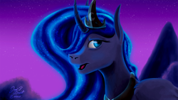 Size: 1920x1080 | Tagged: safe, artist:midnightsix3, princess luna, alicorn, pony, curved horn, lunadoodle, solo