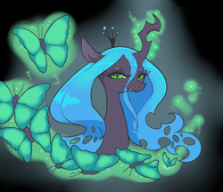 Size: 928x800 | Tagged: safe, artist:termanianstar, queen chrysalis, butterfly, changeling, changeling queen, female, solo