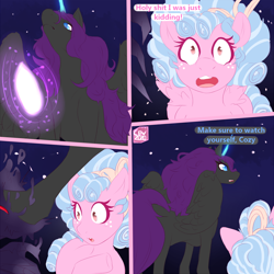 Size: 1500x1500 | Tagged: safe, artist:cev rosa, cozy glow, oc, oc:nyx, alicorn, ask, ask dust rock, ask nyx, castle of the royal pony sisters, everfree forest, idw reference, language, mild language, nightmare forces, tumblr, vulgar