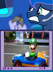 Size: 440x600 | Tagged: safe, princess luna, alicorn, pony, death stare, exploitable meme, gamer luna, luigi, luigi's death stare, mario kart, mario kart 8, meme, nintendo, obligatory pony, super mario bros., tv meme