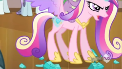 Size: 640x360 | Tagged: safe, screencap, princess cadance, spike, alicorn, dragon, pony, the crystal empire, cropped, hub logo, offscreen character, solo focus