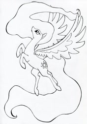 Size: 1024x1443 | Tagged: safe, artist:ihmislehma, princess celestia, alicorn, pony, female, horn, mare, monochrome, solo