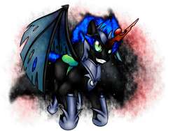 Size: 1600x1200 | Tagged: safe, artist:shadowsn25, king sombra, nightmare moon, queen chrysalis, changeling, changeling queen, pony, unicorn, fusion, solo