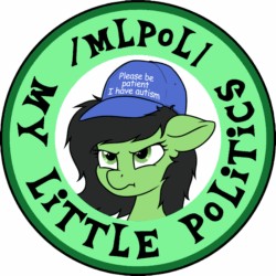 Size: 1024x1024 | Tagged: safe, artist:anonymous, artist:smoldix, edit, oc, oc:anon filly, pony, /mlpol/, animated, autism, female, filly, hat, insignia, logo, meme, please be patient i have autism, police, scrunchy face, unhappy