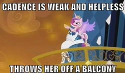 Size: 500x294 | Tagged: safe, princess cadance, shining armor, alicorn, pony, unicorn, epic wife tossing, fastball special, image macro