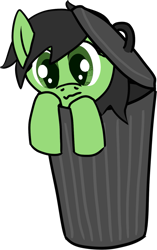 Size: 941x1494 | Tagged: safe, artist:poniidesu, oc, oc only, oc:anon filly, earth pony, /mlp/, drawthread, female, filly, simple background, solo, transparent background, trash can