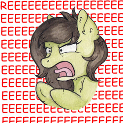 Size: 1365x1365 | Tagged: safe, artist:lightisanasshole, oc, oc only, oc:anon, oc:anon filly, earth pony, angry, bust, chest fluff, ear fluff, female, filly, meme, pepe the frog, reeee, screech, tongue out