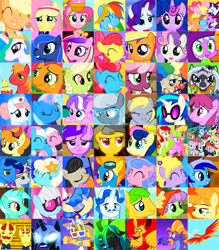 Size: 500x571 | Tagged: safe, aloe, apple bloom, applejack, aunt orange, babs seed, berry punch, berryshine, big macintosh, bon bon, carrot top, cheerilee, daisy, daring do, derpy hooves, diamond tiara, dinky hooves, discord, dj pon-3, fancypants, flam, flim, flower wishes, fluttershy, golden harvest, granny smith, lily, lily valley, lotus blossom, lyra heartstrings, mayor mare, minuette, nightmare moon, nurse redheart, octavia melody, philomena, photo finish, pinkie pie, princess cadance, princess celestia, princess luna, queen chrysalis, rainbow dash, rarity, roseluck, royal ribbon, sapphire shores, scootaloo, serena, silver spoon, spike, spitfire, steven magnet, sweetie belle, sweetie drops, trixie, twilight sparkle, uncle orange, vinyl scratch, zecora, alicorn, changeling, changeling queen, dragon, earth pony, manticore, pegasus, pony, unicorn, zebra, clothes, costume, cutie mark crusaders, everypony, male, mane six, mosaic, smiling, spa twins, stallion, young granny smith