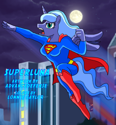 Size: 776x832 | Tagged: safe, artist:advanceddefense, artist:lonzo1, princess luna, anthro, crossover, dc comics, solo, superman