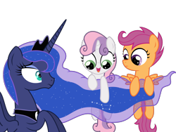 Size: 5000x3750 | Tagged: safe, artist:apony4u, princess luna, scootaloo, sweetie belle, alicorn, pony, absurd resolution, constellation, simple background, transparent background, vector