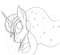 Size: 885x819 | Tagged: safe, artist:irwin, princess luna, alicorn, pony, monochrome, sketch, solo