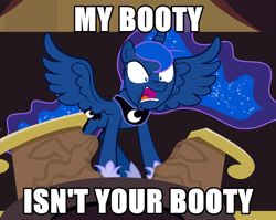 Size: 480x383 | Tagged: safe, princess luna, alicorn, pony, angry, angry luna, feminism, meme, mouthpiece, parody, plot, pun, solo