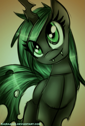 Size: 675x1000 | Tagged: safe, artist:kairaanix, queen chrysalis, changeling, changeling queen, female, green eyes, horn, solo