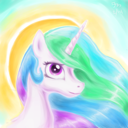 Size: 1000x1000 | Tagged: safe, artist:wafflecannon, princess celestia, alicorn, pony, halo, portrait, solo