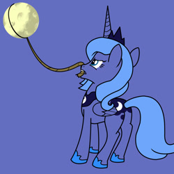 Size: 750x750 | Tagged: safe, artist:smockhobbes, princess luna, alicorn, pony, moon, moon work, mouth hold, pulling, rope, s1 luna, simple background, solo, tangible heavenly object