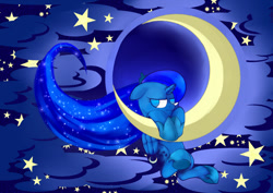 Size: 841x595 | Tagged: safe, artist:tofutiles, princess luna, alicorn, pony, crescent moon, moon, solo, tangible heavenly object