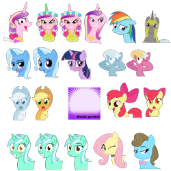 Size: 2000x2000 | Tagged: safe, artist:the smiling pony, apple bloom, applejack, beauty brass, fluttershy, lily, lily valley, lyra heartstrings, princess cadance, queen chrysalis, rainbow dash, trixie, twilight sparkle, alicorn, changeling, changeling queen, earth pony, pegasus, pony, .svg available, royal guard, simple background, spoilered image, template, transparent background, vector