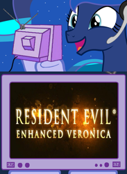 Size: 563x769 | Tagged: safe, princess luna, alicorn, pony, capcom, e3, exploitable meme, fake, meme, obligatory pony, resident evil, rumor, tv meme