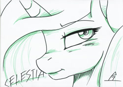 Size: 3504x2480 | Tagged: safe, artist:whitepone, princess celestia, alicorn, pony, female, horn, mare, solo, traditional art