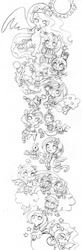 Size: 261x798 | Tagged: safe, artist:butterflywingies, applejack, fluttershy, pinkie pie, princess celestia, princess luna, rainbow dash, rarity, twilight sparkle, human, animal, chibi, cloud, humanized, mane six, monochrome, pets, tangible heavenly object, vertical