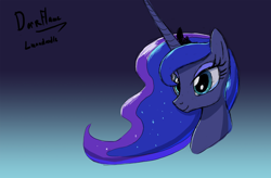 Size: 1280x840 | Tagged: safe, artist:darkflame75, princess luna, alicorn, pony, bust, head, lunadoodle, portrait, smiling, solo