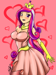 Size: 1500x2000 | Tagged: safe, artist:true-artist-mas, princess cadance, human, blushing, breasts, cleavage, cute, cutedance, female, heart, humanized, looking at you, open mouth, princess cansdance, ring, smiling, solo