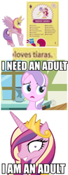 Size: 332x854 | Tagged: safe, diamond tiara, princess cadance, alicorn, pony, cadance loves tiaras, collector card, decadence, dragonball z abridged, i am an adult, i need an adult, meme, toy