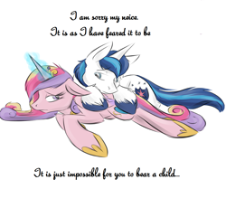 Size: 1100x1010 | Tagged: safe, artist:irishthorns, edit, princess cadance, shining armor, alicorn, pony, unicorn, sad