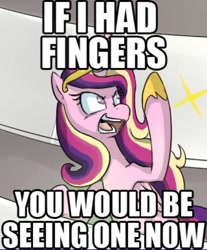 Size: 500x604 | Tagged: safe, artist:uc77, princess cadance, alicorn, pony, female, horn, image macro, implied middle finger