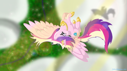 Size: 1366x768 | Tagged: safe, artist:sketchcoyote, princess cadance, alicorn, pony, female, flying, mare, solo