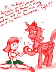 Size: 638x825 | Tagged: safe, artist:redanon, prince artemis, princess luna, oc, oc:femanon, human, comic, femanon in malequestria, reply art, rule 63, shipping