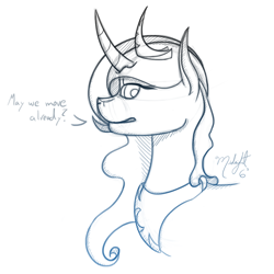 Size: 750x750 | Tagged: safe, artist:midnightsix3, princess luna, alicorn, pony, lunadoodle, monochrome, sketch, solo