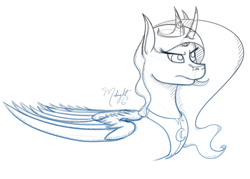 Size: 1000x714 | Tagged: safe, artist:midnightsix3, princess luna, alicorn, pony, lunadoodle, monochrome, sketch, solo