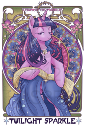 Size: 447x660 | Tagged: dead source, safe, artist:hezaa, derpibooru import, twilight sparkle, pony, unicorn, bipedal, book, female, lidded eyes, mare, modern art, nouveau, solo, watermark