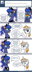 Size: 600x1331 | Tagged: safe, artist:johnjoseco, princess luna, oc, oc:belle eve, alicorn, pony, ask gaming princess luna, belle eve, comic, e3, headset, ponified, tumblr