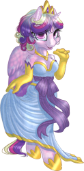 Size: 681x1386 | Tagged: safe, artist:kittehkatbar, princess cadance, anthro, unguligrade anthro, alternate hairstyle, clothes, crown, dress, gloves, hooves, jewelry, necklace, regalia, ribbon, short hair, short mane, simple background, tiara, transparent background