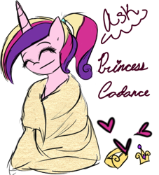 Size: 500x550 | Tagged: safe, artist:sugarberry, princess cadance, alicorn, pony, ask-cadance, cute, eyes closed, female, solo, towel