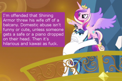 Size: 500x330 | Tagged: safe, screencap, princess cadance, shining armor, alicorn, pony, unicorn, the crystal empire, epic wife tossing, fastball special, horn crystals, meta, offensive ponies, vulgar