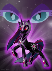 Size: 700x963 | Tagged: safe, artist:giuliabeck, derpibooru import, twilight sparkle, pony, unicorn, corrupted, female, helmet, mare, nightmare twilight, nightmarified, solo