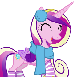 Size: 1000x1000 | Tagged: safe, artist:petraea, princess cadance, alicorn, pony, clothes, earmuffs, eyes closed, female, mare, scarf, simple background, socks, solo, striped socks, transparent background, vector