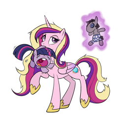 Size: 1007x1000 | Tagged: safe, artist:averagedraw, princess cadance, smarty pants, twilight sparkle, alicorn, pony, unicorn, :/, ;0;, baby, babylight sparkle, babysitting, cadance is not amused, crying, female, foal, mare, messy mane, mouth hold, scruff, simple background, tantrum, tired, transparent background, unamused