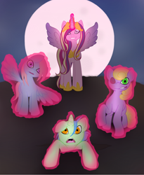 Size: 900x1100 | Tagged: safe, artist:blueflurries, princess cadance, alicorn, pony, zombie, moon, necromancy