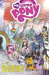 Size: 988x1500 | Tagged: safe, artist:andypriceart, idw, angel bunny, applejack, derpy hooves, doctor whooves, fluttershy, king sombra, pinkie pie, princess cadance, princess celestia, princess luna, queen chrysalis, rainbow dash, rarity, reversalis, shining armor, spike, twilight sparkle, alicorn, changeling, changeling queen, dragon, earth pony, flutter pony, pegasus, pony, unicorn, spoiler:comic, alternate universe, comic, cover, dark mirror universe, equestria-3, evil cadance, evil celestia, evil counterpart, evil luna, evil sisters, female, fourth doctor, glasses, mane seven, mane six, mare, underp